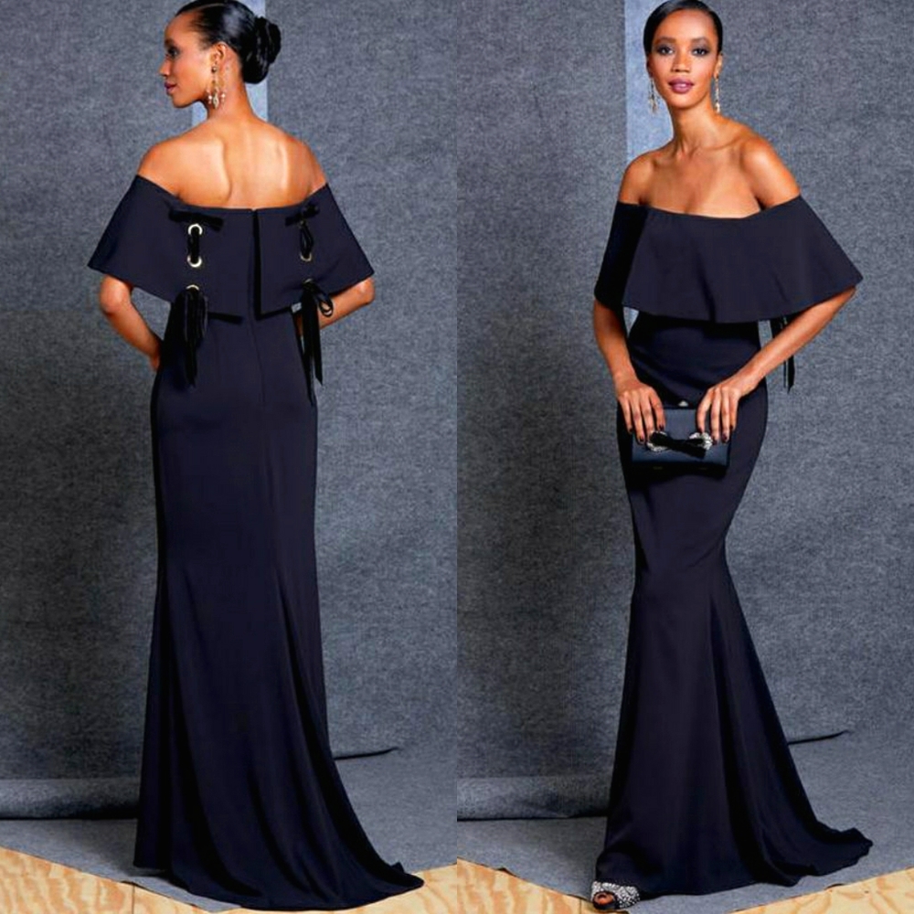 $890 BADGLEY MISCHKA Black Off the shoulder Gown 8 - Picture 5 of 12